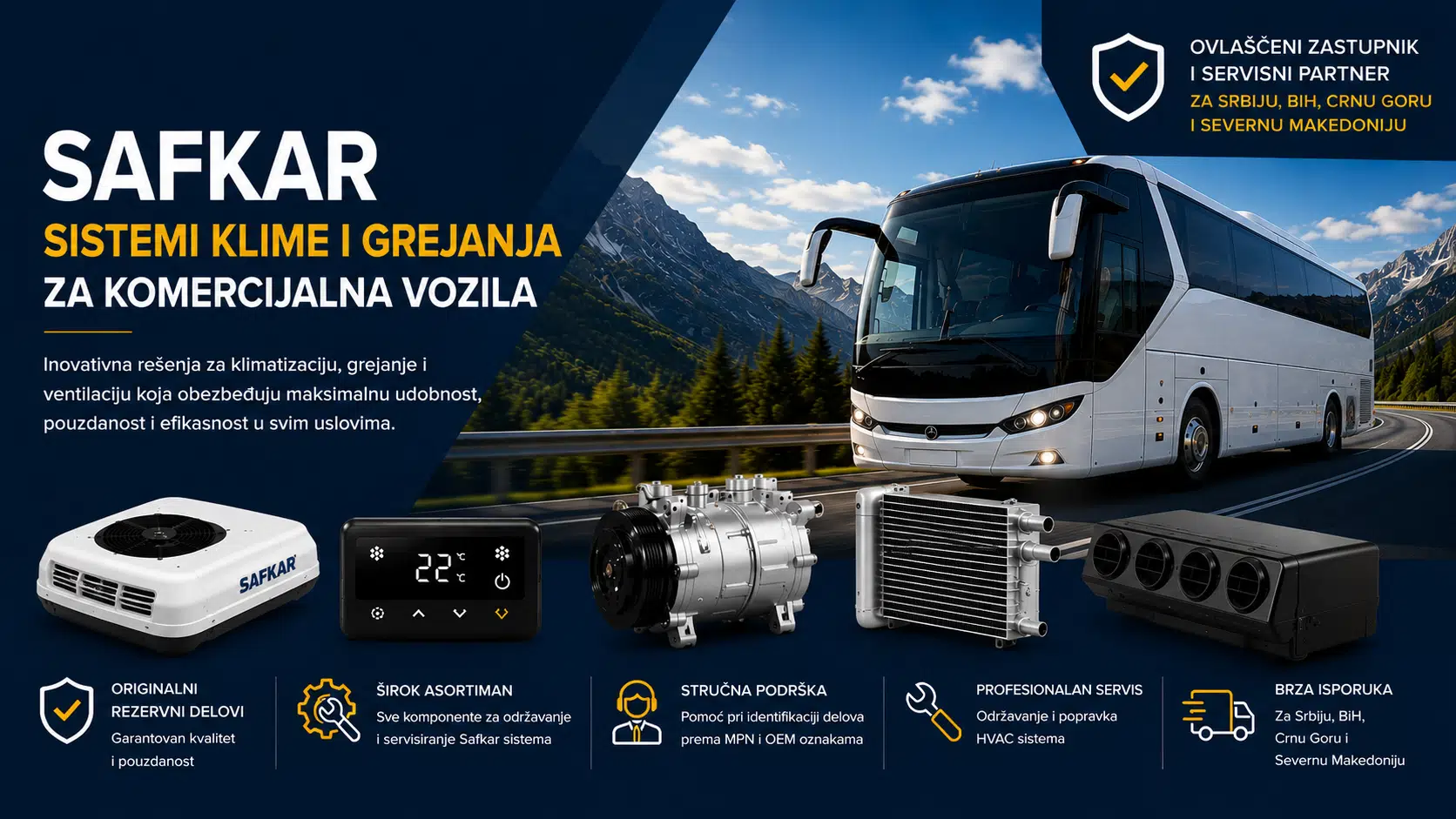 Originalni Safkar rezervni delovi | Klimatronik centar Safkar HVAC sistemi i originalni rezervni delovi za autobuse i komercijalna vozila | Klimatronik centar
